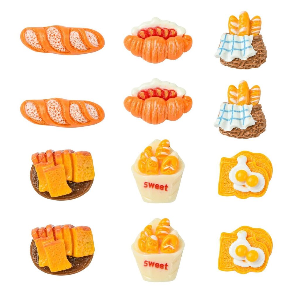 5794 30pcs 6 Styles Bread Themed Resin Cabochons Plastic Baguette